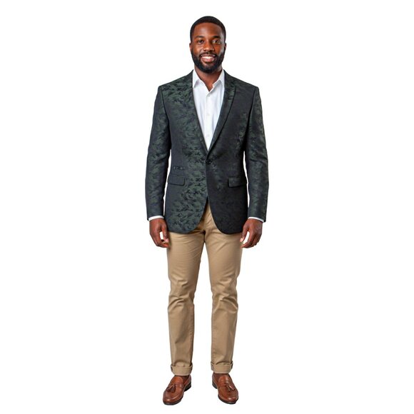 Dark Green Mens Slim Fit Blazer Jacket Tinted Camouflage - Picture 5 of 5